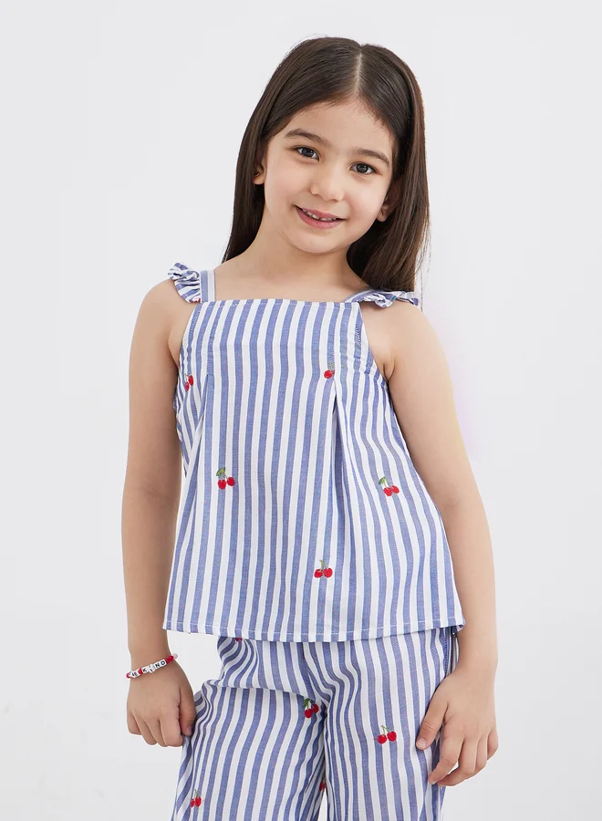 ستايلي Styli Striped Ruffled Top and Culottes Set