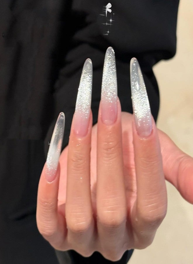 Pretty Diva PrettyDiva Cat Eye Chrome Nail Powder, 2 in 1 Highlight Chrome Nail Art Powder Magic Holographic Mirror Effect Glitter White Cat Eye Nail Powders (Water White) - Image 1