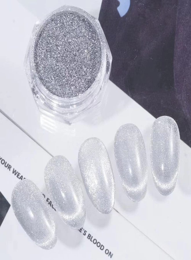 Pretty Diva PrettyDiva Cat Eye Chrome Nail Powder, 2 in 1 Highlight Chrome Nail Art Powder Magic Holographic Mirror Effect Glitter White Cat Eye Nail Powders (Water White) - Image 3