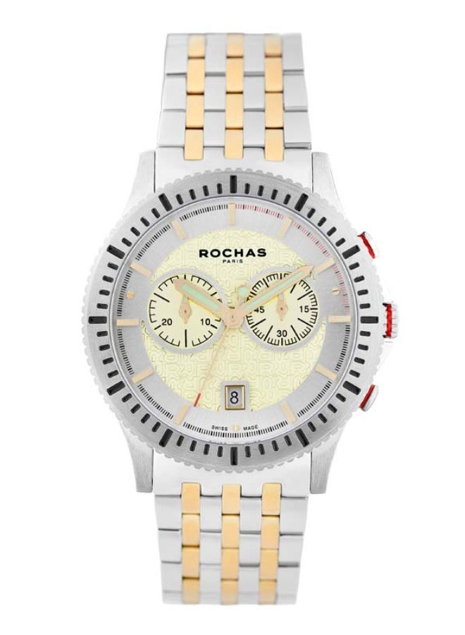 Rochas Men's 42 mm Swiss Made Two Tone Stainless Steel Watch with Day-Date Feature - RWM206