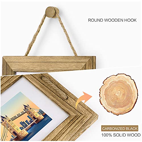 DLQuarts 5x7 Hanging Picture Frames Collage Wall Decor, 4-Opening 5x7 Matted to 3.5x5 Photo Rustic Wood Frame with Hemp Rope, 1 Pack, Carbonized Brown - Image 4