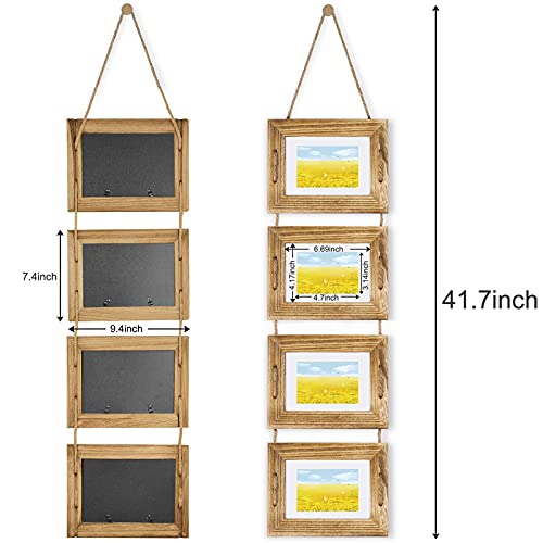 DLQuarts 5x7 Hanging Picture Frames Collage Wall Decor, 4-Opening 5x7 Matted to 3.5x5 Photo Rustic Wood Frame with Hemp Rope, 1 Pack, Carbonized Brown - Image 5