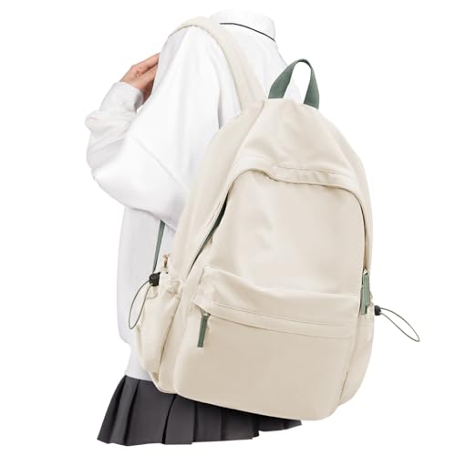 VECAVE School Backpack for Women Men, Lightweight Travel Casual Daypack Laptop Rucksack, Waterproof College High Secondary School Bags Bookbag for Boys Girls Teens BeigeGreen - Image 1