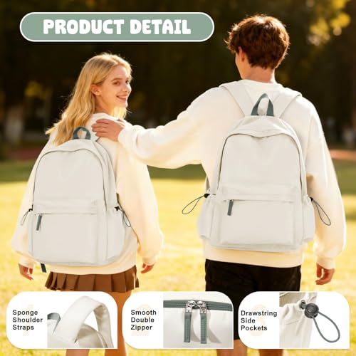 VECAVE School Backpack for Women Men, Lightweight Travel Casual Daypack Laptop Rucksack, Waterproof College High Secondary School Bags Bookbag for Boys Girls Teens BeigeGreen - Image 4