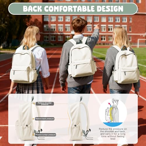 VECAVE School Backpack for Women Men, Lightweight Travel Casual Daypack Laptop Rucksack, Waterproof College High Secondary School Bags Bookbag for Boys Girls Teens BeigeGreen - Image 5