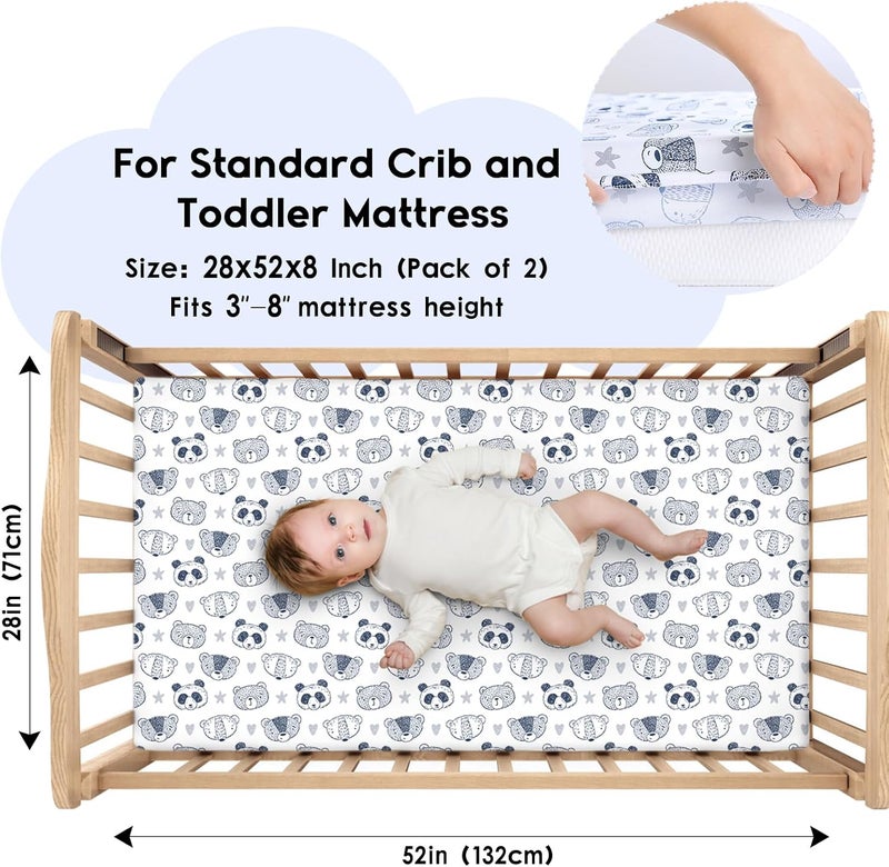 Yoofoss Baby Crib Sheets 2 Pack - Fitted Microfiber Sheets for Standard Crib and Toddler Mattress (28x52x8in, Panda Design) - Image 2
