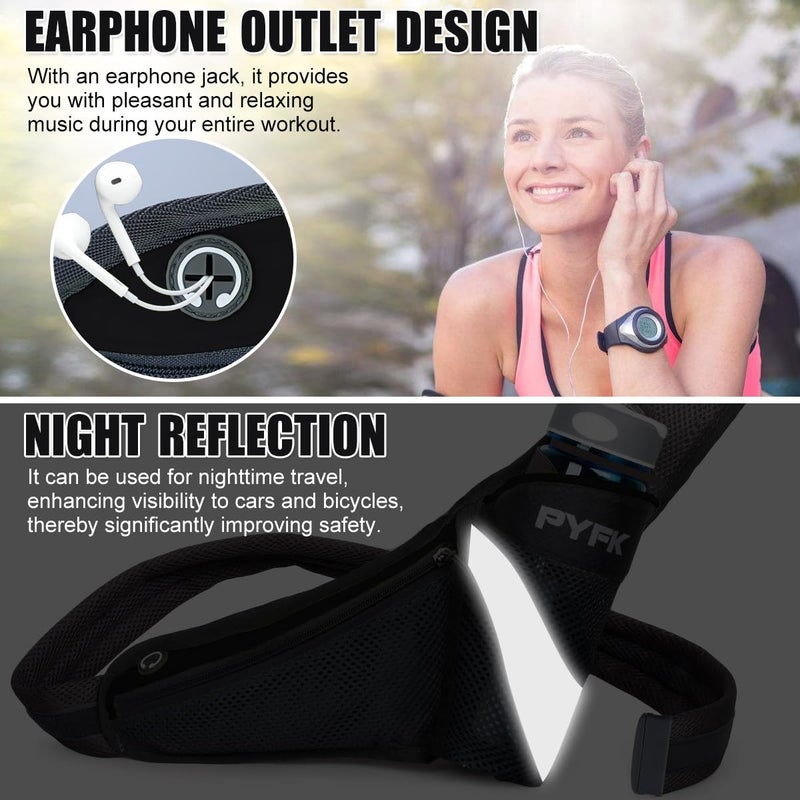 PYFK Running Belt Hydration Waist Pack with Water Bottle Holder for Men Women Waist Pouch Fanny Bag Reflective (Black) - Image 5