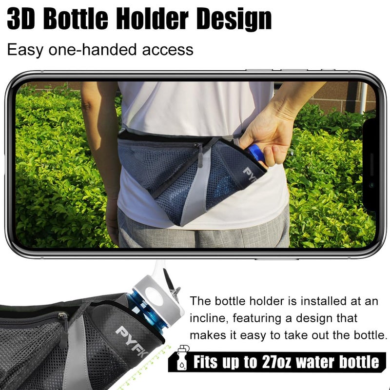 PYFK Running Belt Hydration Waist Pack with Water Bottle Holder for Men Women Waist Pouch Fanny Bag Reflective (Black) - Image 4
