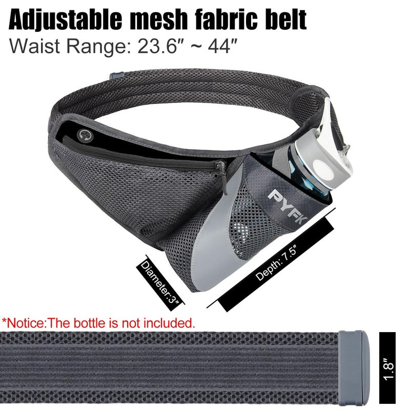 PYFK Running Belt Hydration Waist Pack with Water Bottle Holder for Men Women Waist Pouch Fanny Bag Reflective (Black) - Image 2