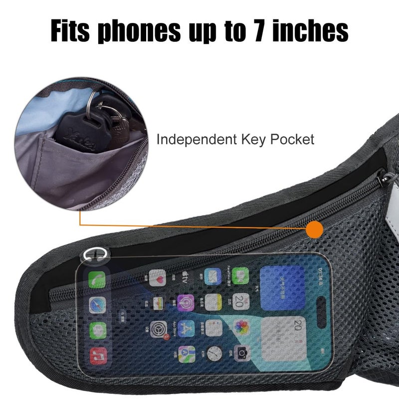 PYFK Running Belt Hydration Waist Pack with Water Bottle Holder for Men Women Waist Pouch Fanny Bag Reflective (Black) - Image 3