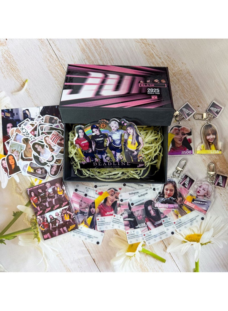 EHOME Blackpink Album JUMP Gift Box With 4 Keychains, Standee, 8 Transparent Cards, 55 Lomo Cards, 103 Stickers - Image 4