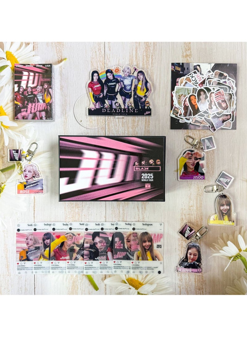 EHOME Blackpink Album JUMP Gift Box With 4 Keychains, Standee, 8 Transparent Cards, 55 Lomo Cards, 103 Stickers - Image 2