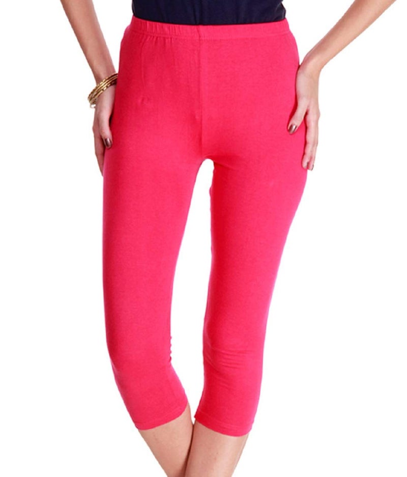 FEELBLUE Premium Cotton Strechable Women's Casual/Gym/Sports 3/4th Capri (Free Size) Combo Pack of 5 (RaniBlackPeachYelowPgreen) - Image 3