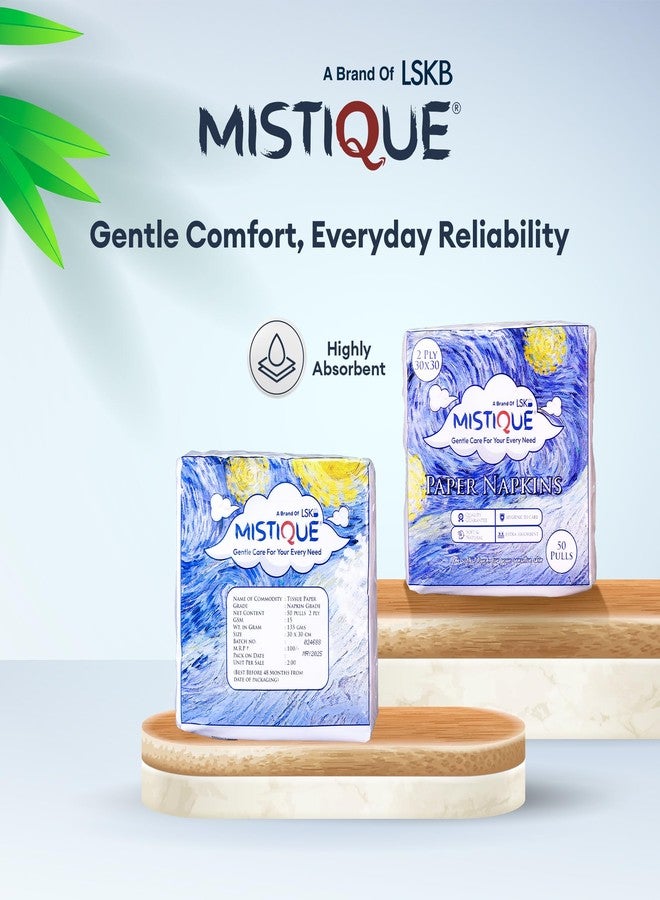 MISTIQUE 2 Ply 50 Pulls Tissue Paper Napkin (Pack of 6) | Soft and Highly Absorbent | Sheet Size (30 * 30 cm) - Image 2