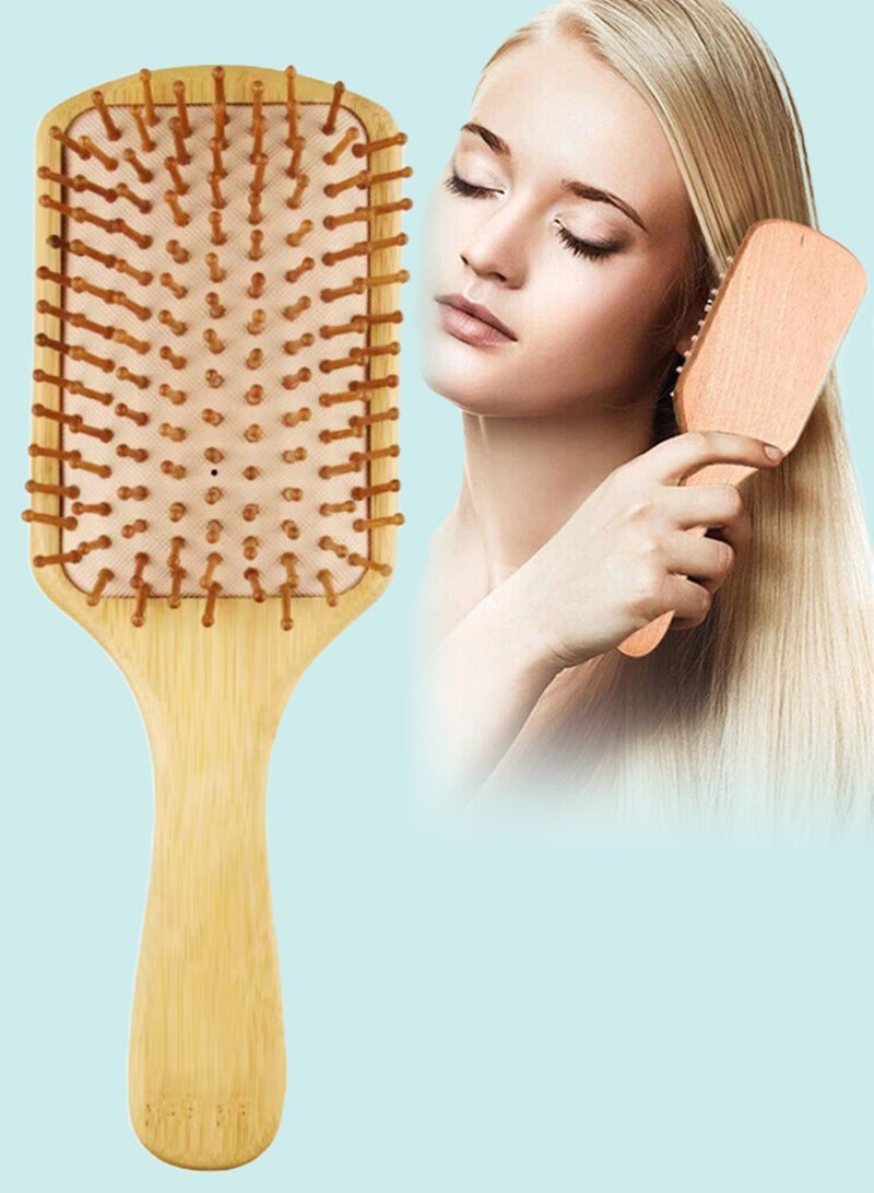 NIKITA.VIVI فرشاة شعر من الخيزران لتدليك فروة الرأس ونمو الشعر مضادة للتجاعيد وخالية من الكهرباء الساكنة للشعر الكثيف والرفيع والمجعد والجاف فرشاة خشبية لفك تشابك الشعر للنساء والرجال والأطفال فرشاة فك التشابك المسطحة - Image 1