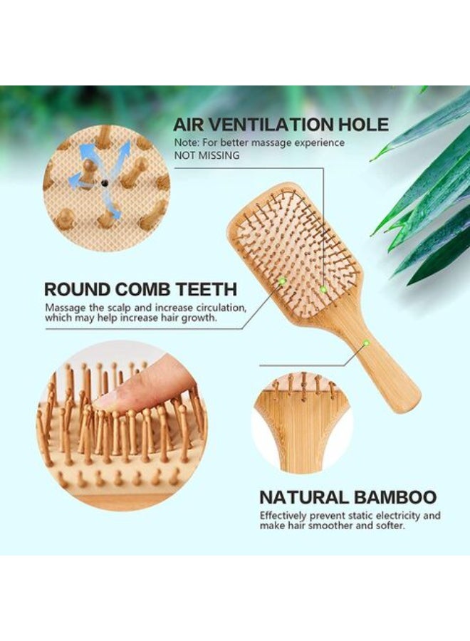 NIKITA.VIVI فرشاة شعر من الخيزران لتدليك فروة الرأس ونمو الشعر مضادة للتجاعيد وخالية من الكهرباء الساكنة للشعر الكثيف والرفيع والمجعد والجاف فرشاة خشبية لفك تشابك الشعر للنساء والرجال والأطفال فرشاة فك التشابك المسطحة - Image 2