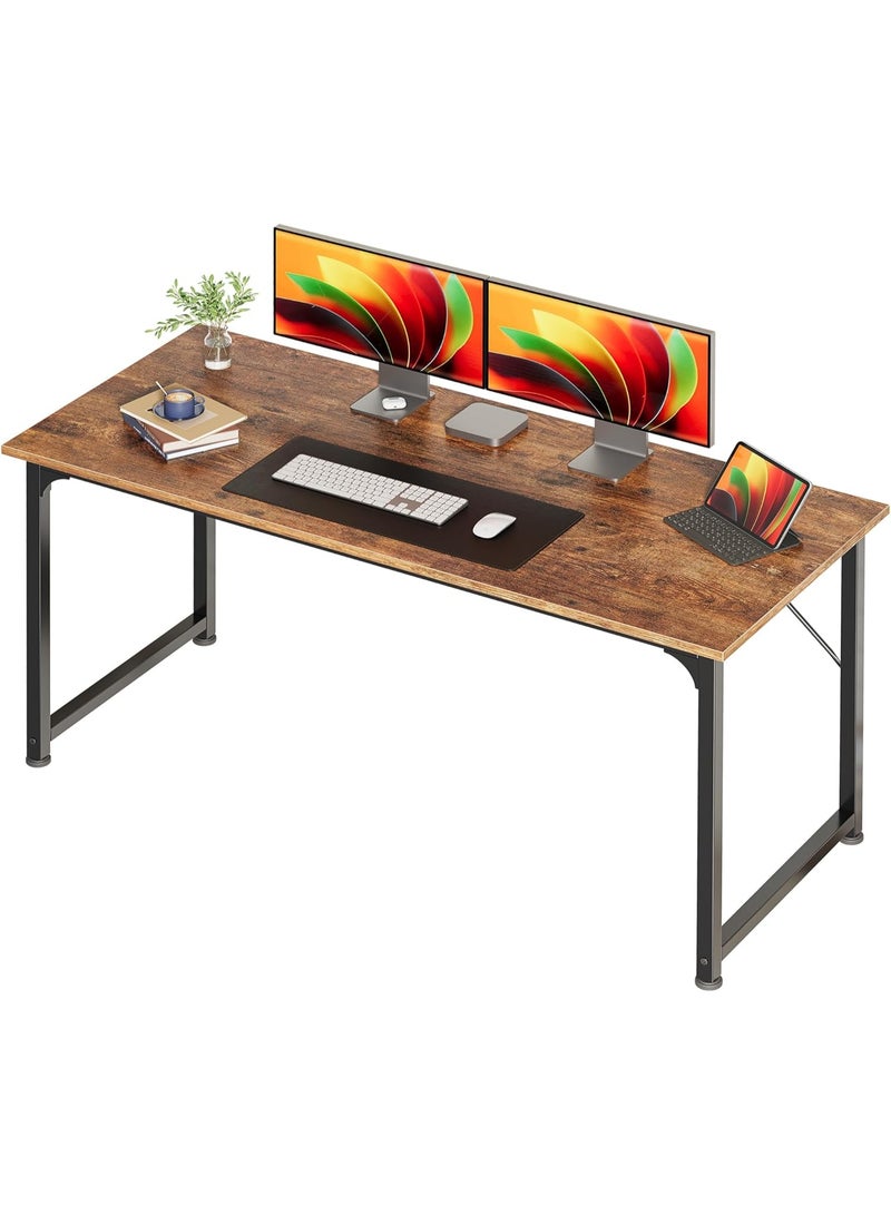 Huuger مكتب كمبيوتر 55 بوصة للمكتب المنزلي، طاولة كبيرة للالعاب والدراسة بسطح خشبي هندسي وإطار معدني قوي، مكتب حديث بلون رستيك بني لغرفة النوم والدراسة والعمل من المنزل - Image 4