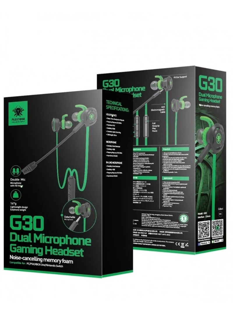 بليكستون سماعات أذن سلكية Plextone G30 مع ميكروفون قابل للتعديل لجهاز PS4 واللابتوب والهواتف المحمولة، بعلبة نقل ناعمة وأنيقة، وميزة المكالمات بدون استخدام اليدين (أخضر) - Image 3