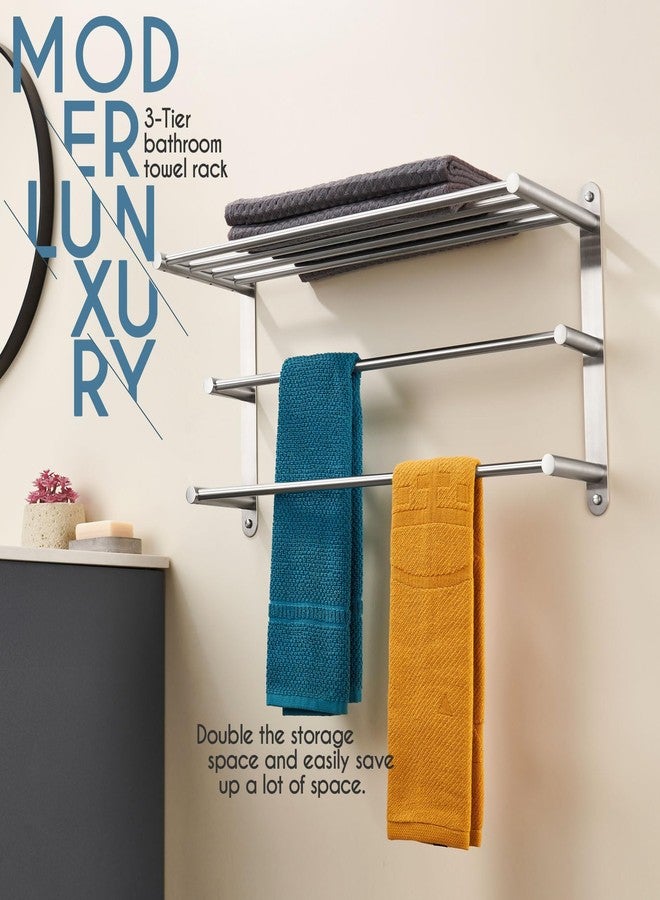 KOKOSIRI 3 Tier Bath Towel Bar 24 Inch Wall Mounting Rack with Towel Bars Towel Shelf with Single Towel Bar Bathroom Ladder, Brushed Steel, B5003BR - Image 3