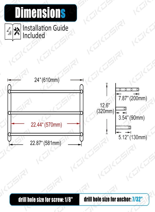 KOKOSIRI 3 Tier Bath Towel Bar 24 Inch Wall Mounting Rack with Towel Bars Towel Shelf with Single Towel Bar Bathroom Ladder, Brushed Steel, B5003BR - Image 2