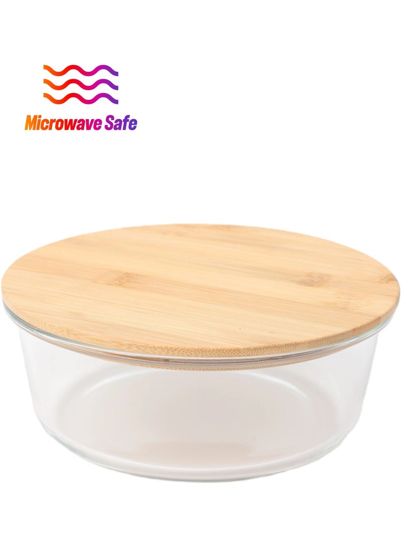 Mirolex Round glass tray with wooden lid 0.95 litres - Image 1