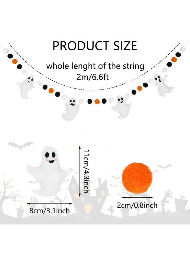 Whaline لافتة هالوين بارتفاع 6.6 قدم بتصميمات مختلفة لأشباح لطيفة، لافتة باللونين الأسود والأبيض والبرتقالي لحفلات الهالوين، سلسلة كرات مصنوعة من الفelt لتزيين المنازل والأبواب والديكورات في البيوت المسكونة - Image 2