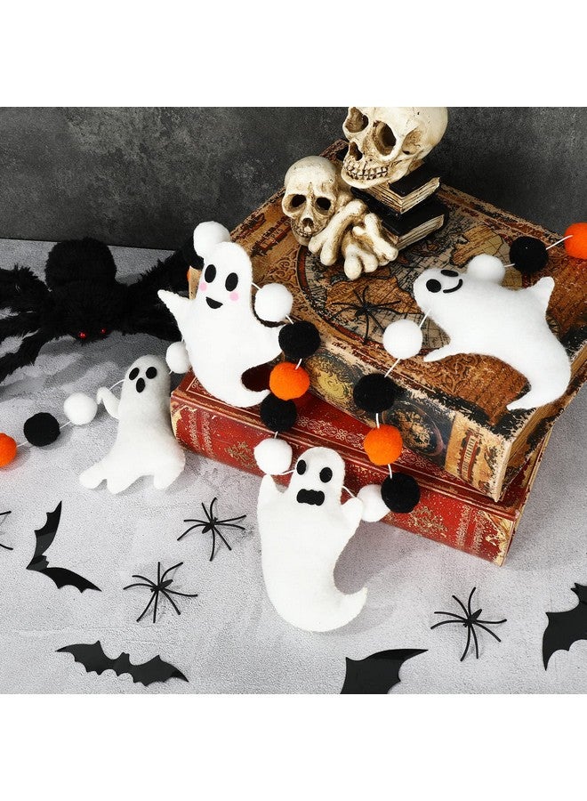 Whaline لافتة هالوين بارتفاع 6.6 قدم بتصميمات مختلفة لأشباح لطيفة، لافتة باللونين الأسود والأبيض والبرتقالي لحفلات الهالوين، سلسلة كرات مصنوعة من الفelt لتزيين المنازل والأبواب والديكورات في البيوت المسكونة - Image 5