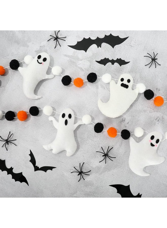 Whaline لافتة هالوين بارتفاع 6.6 قدم بتصميمات مختلفة لأشباح لطيفة، لافتة باللونين الأسود والأبيض والبرتقالي لحفلات الهالوين، سلسلة كرات مصنوعة من الفelt لتزيين المنازل والأبواب والديكورات في البيوت المسكونة - Image 4