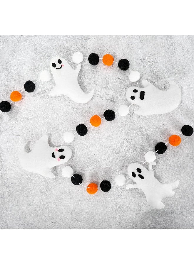Whaline لافتة هالوين بارتفاع 6.6 قدم بتصميمات مختلفة لأشباح لطيفة، لافتة باللونين الأسود والأبيض والبرتقالي لحفلات الهالوين، سلسلة كرات مصنوعة من الفelt لتزيين المنازل والأبواب والديكورات في البيوت المسكونة - Image 1
