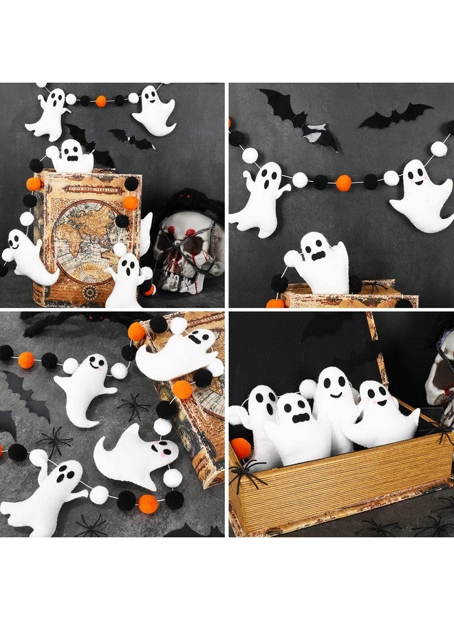 Whaline لافتة هالوين بارتفاع 6.6 قدم بتصميمات مختلفة لأشباح لطيفة، لافتة باللونين الأسود والأبيض والبرتقالي لحفلات الهالوين، سلسلة كرات مصنوعة من الفelt لتزيين المنازل والأبواب والديكورات في البيوت المسكونة - Image 3