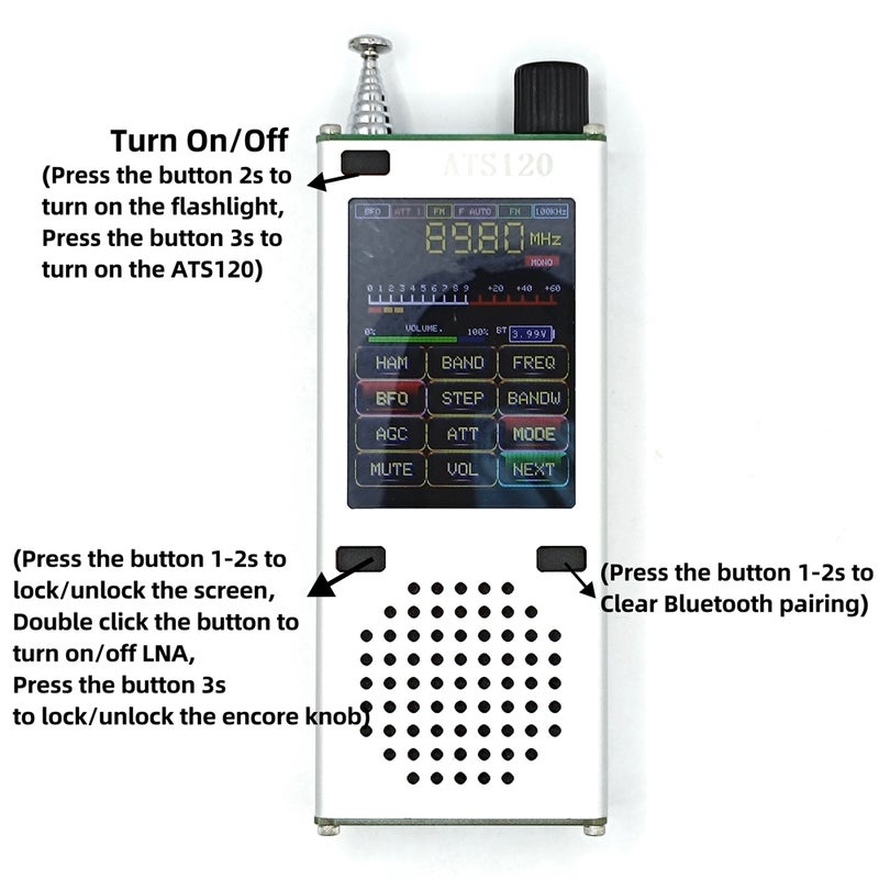 ATS120 SI4732 ESP32 BT 150K-30Mhz 64M-108Mhz Receiver Frequency Amplitude Modulation LSB USB All Band Modes Adjustable 2.4inch Digital TFT Display with Rotary Encoder Knob - Image 4