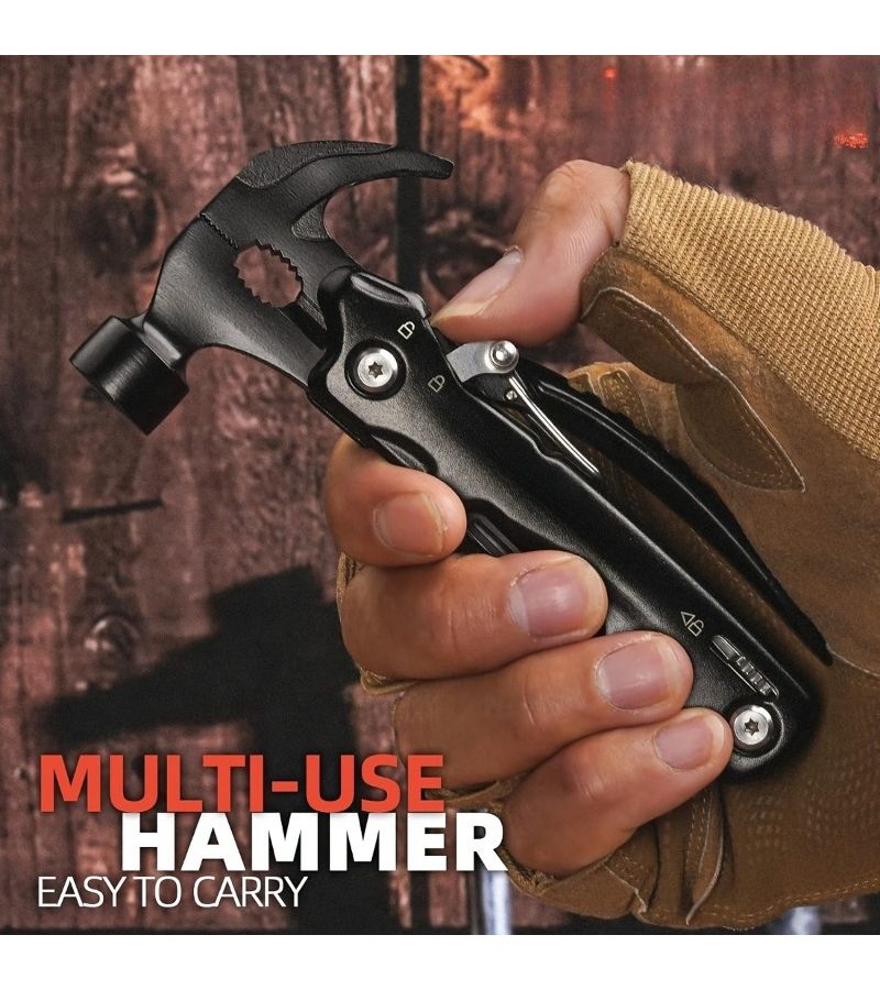Black Hammer 12 In 1 Heavy Duty Multi Tool Pocket Hammer Set With Locking Mechanism Compact Portable Metal Kit For Camping Home DIY Survival Gift - Image 3