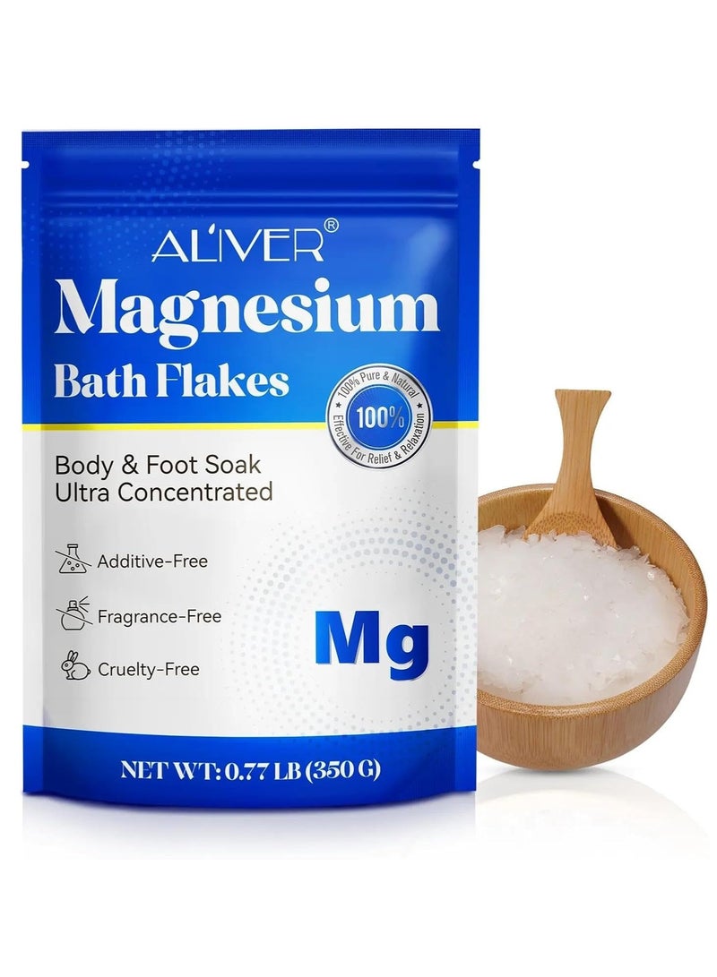 ALIVER 350 جرام من رقائق المغنيسيوم للاستحمام - ملح مغنيسيوم طبيعي لتخفيف الاسترخاء وتخفيف توتر العضلات - رقائق مغنيسيوم عضوية للاستحمام - Image 1