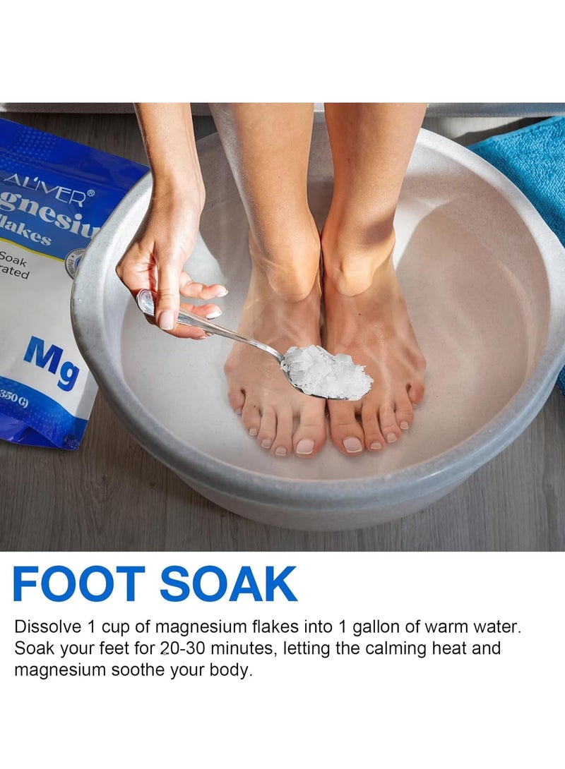 ALIVER 350 جرام من رقائق المغنيسيوم للاستحمام - ملح مغنيسيوم طبيعي لتخفيف الاسترخاء وتخفيف توتر العضلات - رقائق مغنيسيوم عضوية للاستحمام - Image 3
