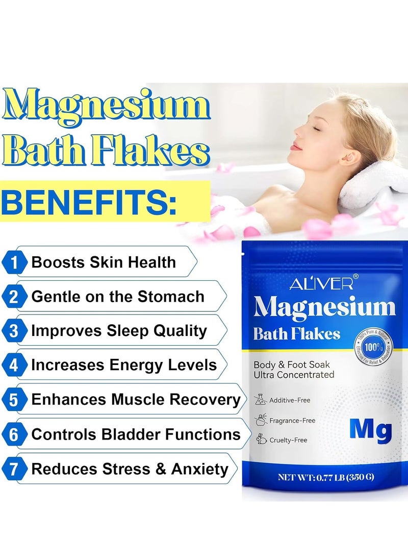 ALIVER 350 جرام من رقائق المغنيسيوم للاستحمام - ملح مغنيسيوم طبيعي لتخفيف الاسترخاء وتخفيف توتر العضلات - رقائق مغنيسيوم عضوية للاستحمام - Image 5