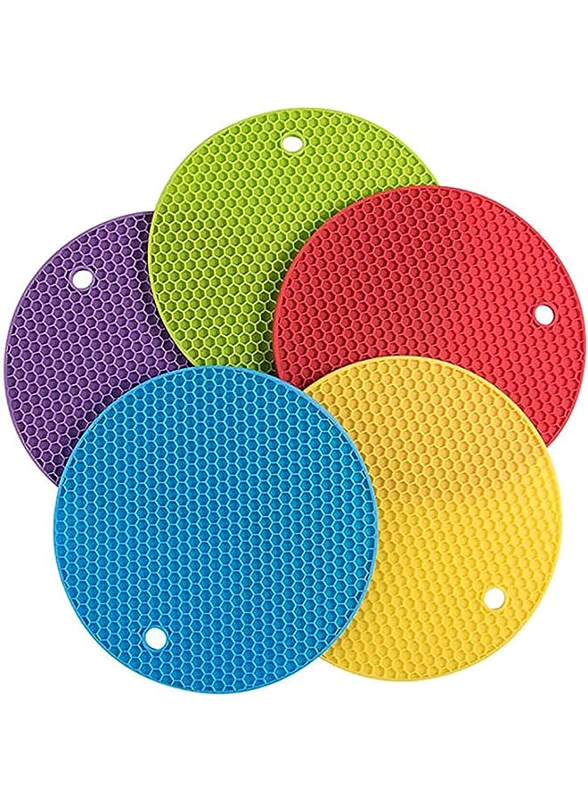 KASTWAVE 5 Pcs Extra Thick Silicone Round Trivet Mats Multi-Purpose Pot Holder Non-Slip Trivets for Hot Pots and Pans Heat Resistant Mat Thickness for Tables Countertops Kitchen (5 Colors) - Image 1