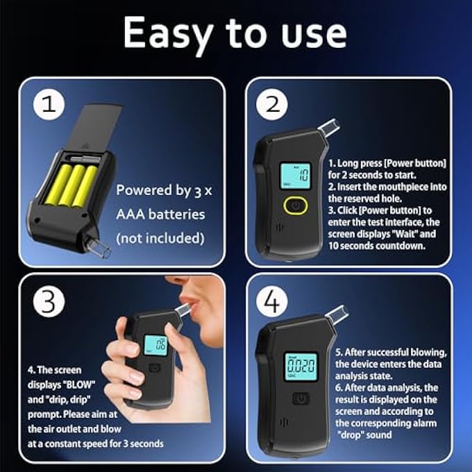 rayihni Alcohol Tester, Police Accurate Alcohol Meter with 20 Mouthpieces, Professional Alcohol Meter, Alcohol Tester with Digital LCD Display and Semiconductor Sensor Technology - Image 3