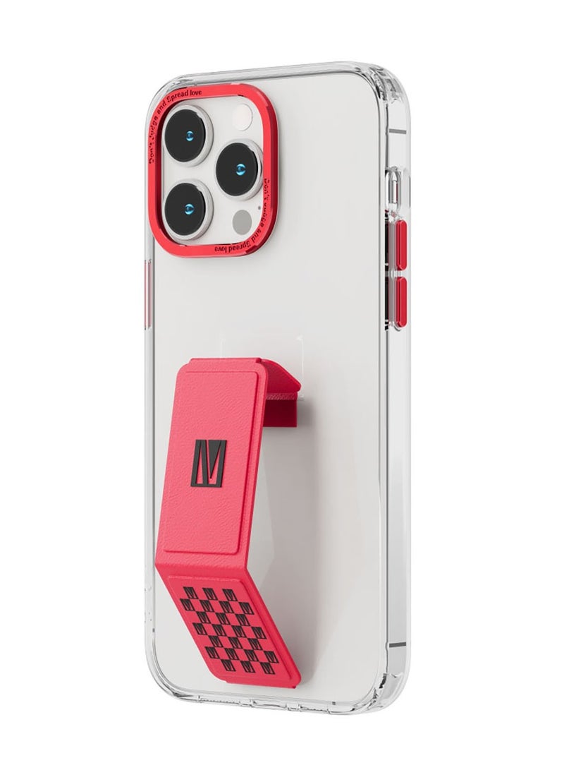 LEVELO iPhone 14 Pro Max Case Morphix Clara Grip stand IMD Clear Back Cover / Easy Snap-On / Drop & Bumper Protection - Red - Image 2