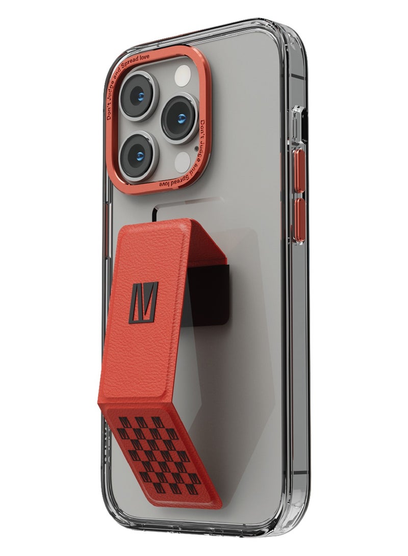 LEVELO iPhone 14 Pro Max Case Morphix Clara Grip stand IMD Clear Back Cover / Easy Snap-On / Drop & Bumper Protection - Red - Image 1