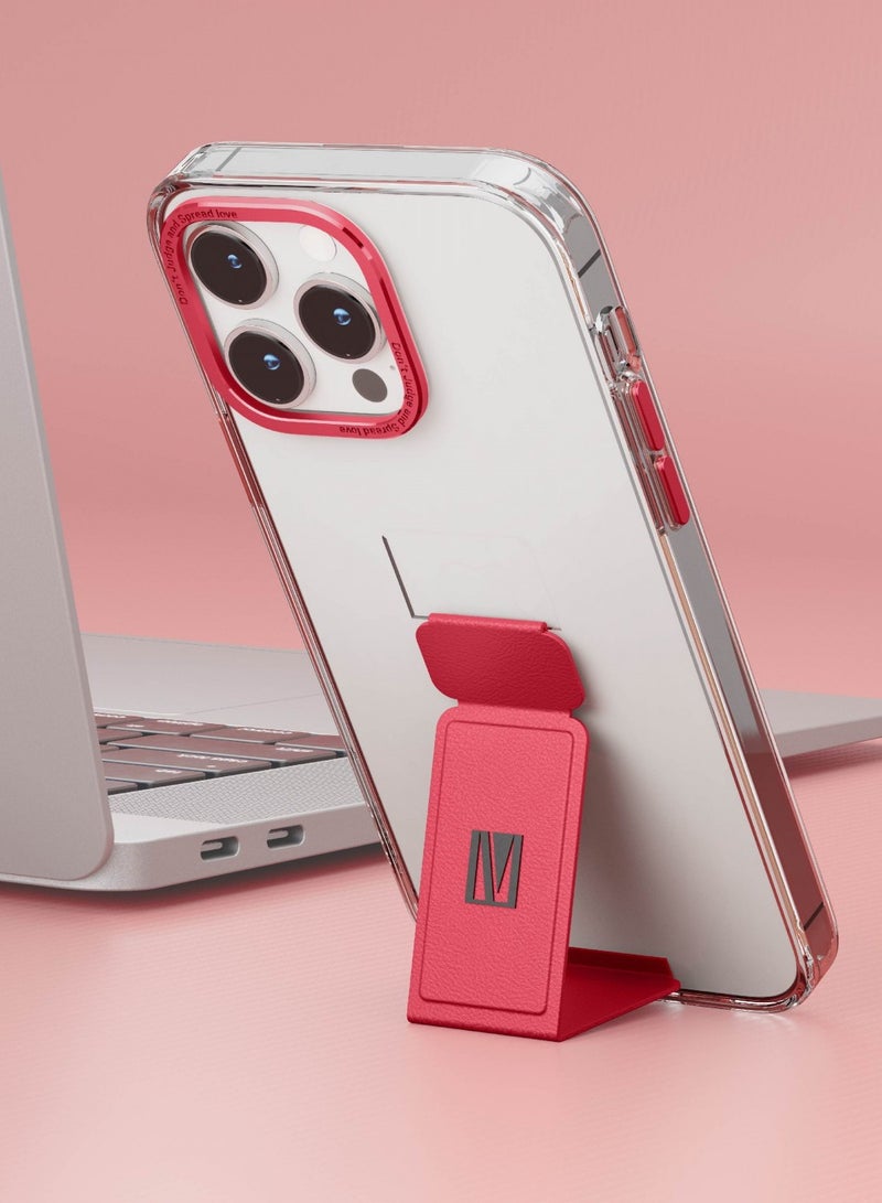 LEVELO iPhone 14 Pro Max Case Morphix Clara Grip stand IMD Clear Back Cover / Easy Snap-On / Drop & Bumper Protection - Red - Image 4
