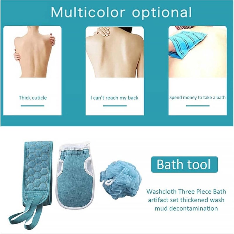 YONIMI Exfoliating Body Scrubber Shower Set - 3pcs, Back Scrubber, Sponge Pad & Loofah Mesh Bath Pouf for Men Women Shower Bath, Sensitive, Delicate, Dry Skin. Reusable - Image 3