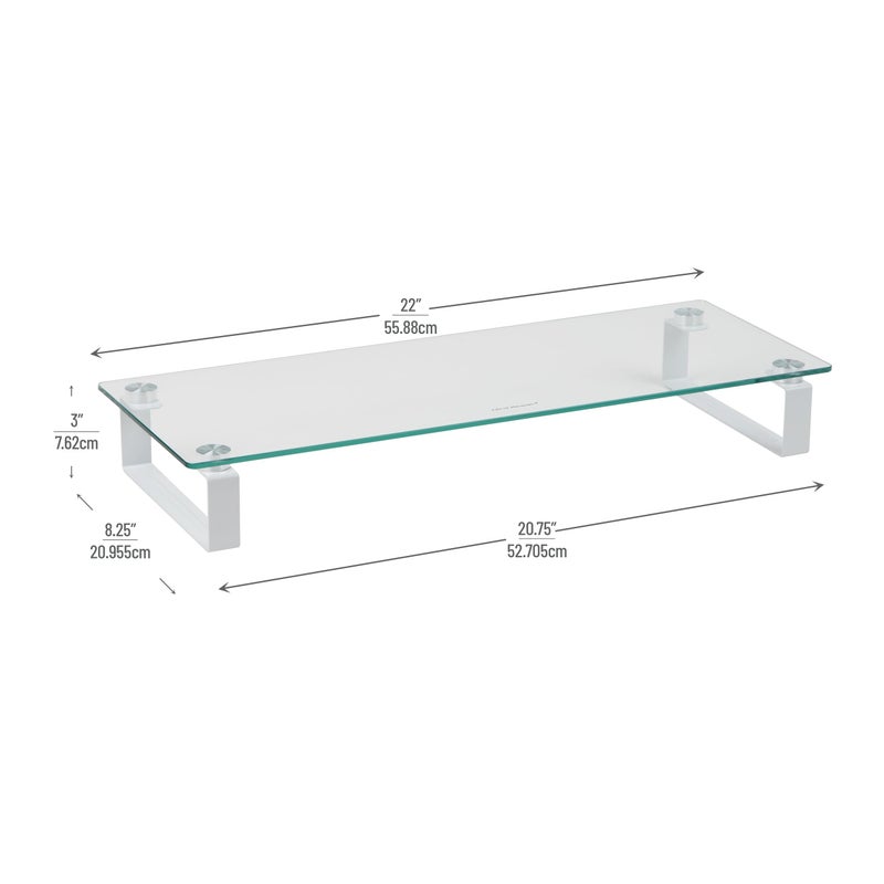 Mind Reader Monitor Stand, Contemporary, Desktop Organizer, Laptop Riser, Office, Glass, 22"L x 8.25"W x 3"H, Clear - Image 3