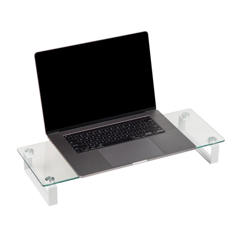 Mind Reader Monitor Stand, Contemporary, Desktop Organizer, Laptop Riser, Office, Glass, 22"L x 8.25"W x 3"H, Clear - Image 5