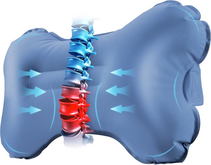 Mixtrend Travel Lumbar Pillow Inflatable Lumbar Support Pillow with Memory Foam, Back Support Pillow for Airplane Long Flight, Essential Travel Support Pillow for Women Men Kids（Mist Blue） - Image 1
