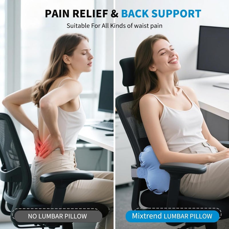 Mixtrend Travel Lumbar Pillow Inflatable Lumbar Support Pillow with Memory Foam, Back Support Pillow for Airplane Long Flight, Essential Travel Support Pillow for Women Men Kids（Mist Blue） - Image 2