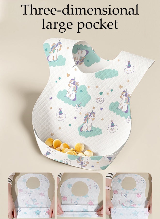 DUNISO 20 Pack Disposable Baby Bibs Infants Comfortable and Waterproof Disposable Feeding Aprons Absorbency Breathable U-Shape Individually Package Feeding Drool Aprons with Adjustable Straps for Newborns Toddlers - Image 3