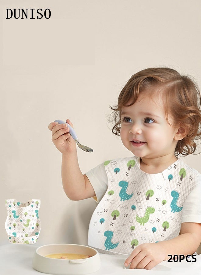 DUNISO 20 Pack Disposable Baby Bibs Infants Comfortable and Waterproof Disposable Feeding Aprons Absorbency Breathable U-Shape Individually Package Feeding Drool Aprons with Adjustable Straps for Newborns Toddlers - Image 1