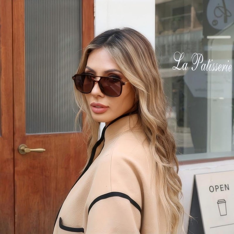 GLARDEFE Retro Aviator Sunglasses for Women Men - Trendy Cool Square Womens Mens Shades Sun Glasses(Tortoise/Gradient Brown) - Image 2
