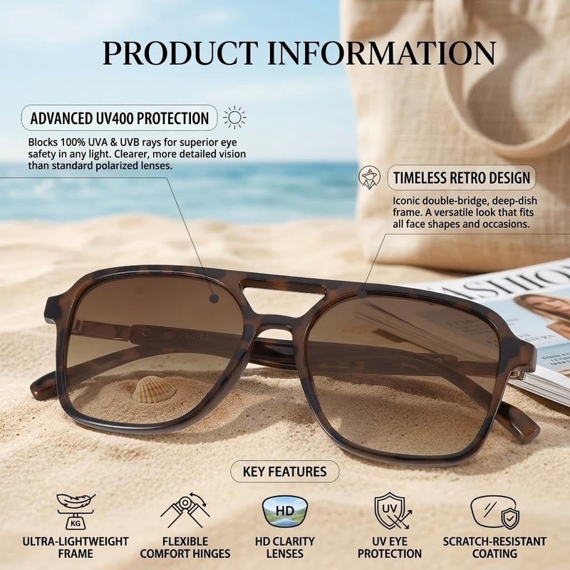 GLARDEFE Retro Aviator Sunglasses for Women Men - Trendy Cool Square Womens Mens Shades Sun Glasses(Tortoise/Gradient Brown) - Image 3