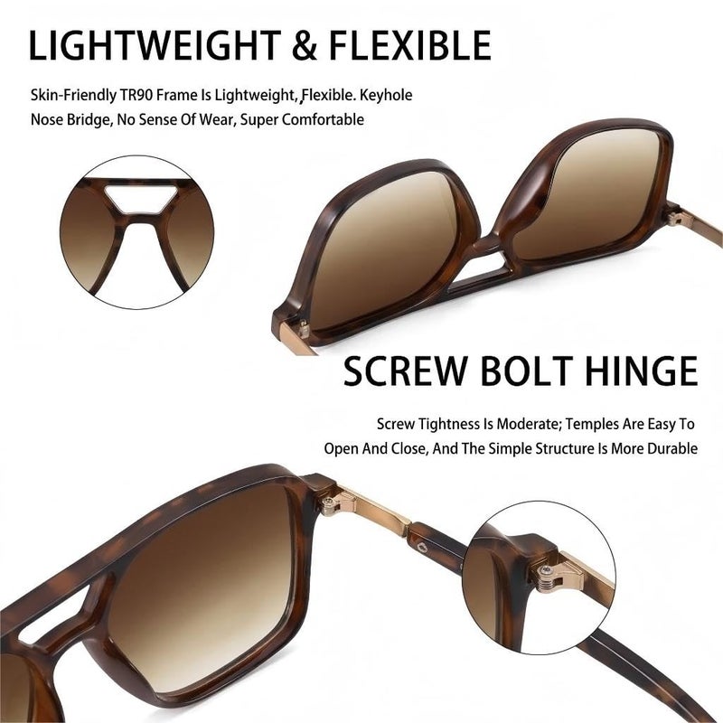 GLARDEFE Retro Aviator Sunglasses for Women Men - Trendy Cool Square Womens Mens Shades Sun Glasses(Tortoise/Gradient Brown) - Image 4